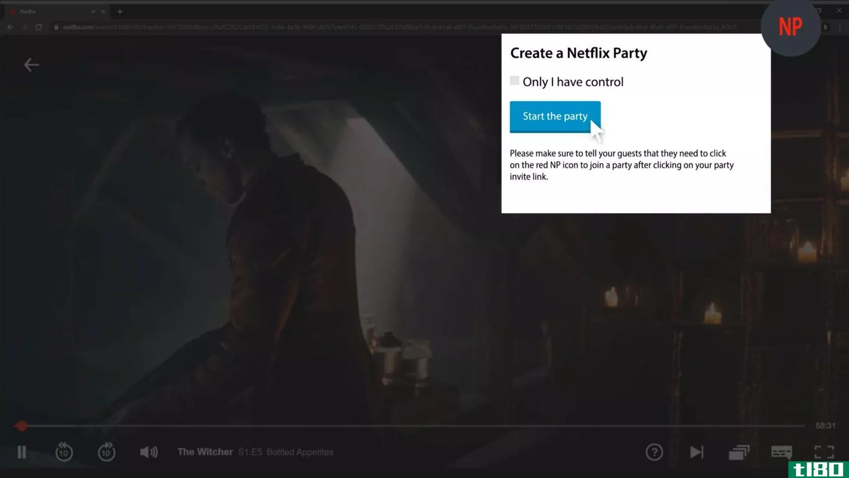 Netflix Party start the party button2
