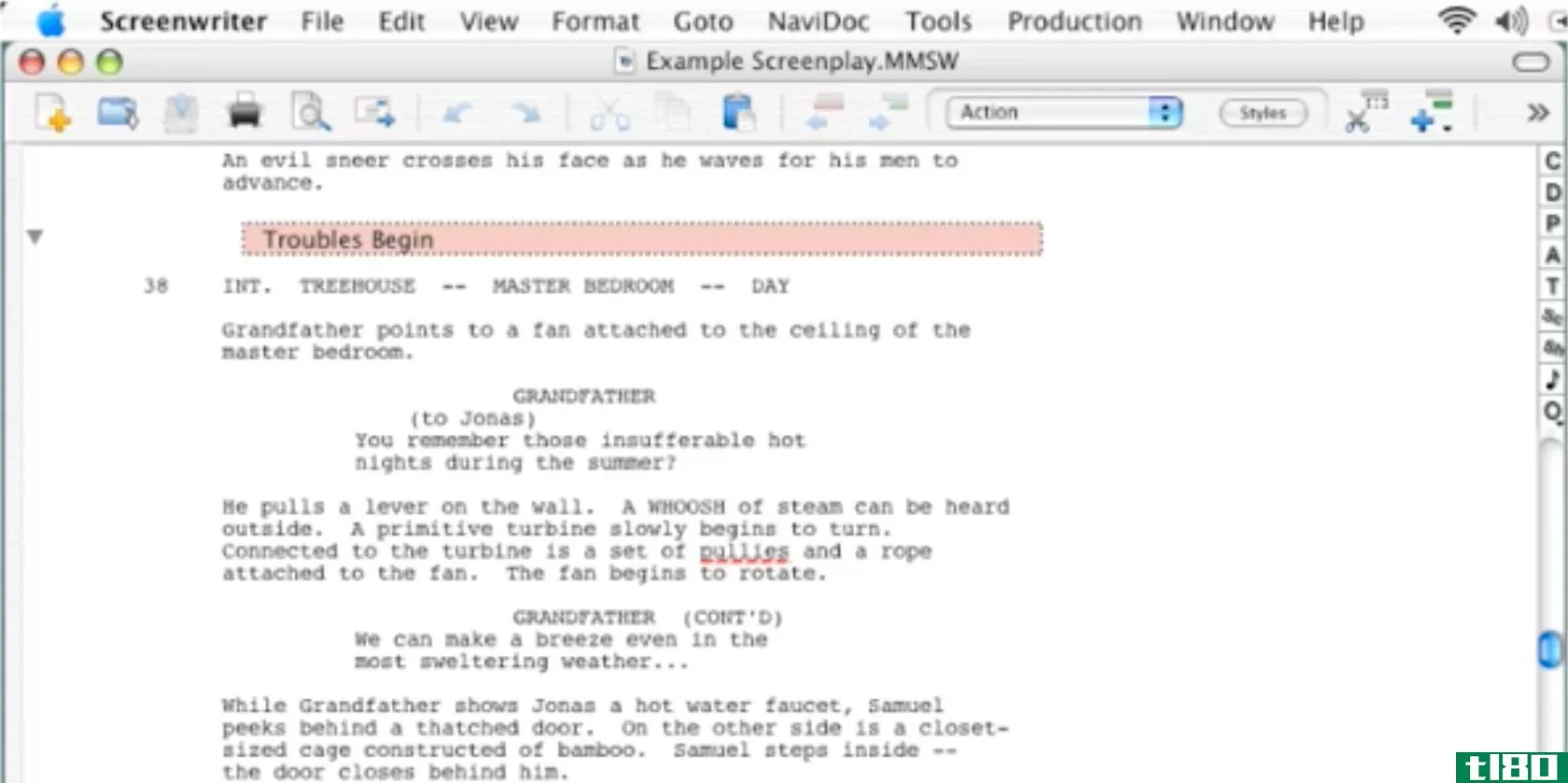 Movie Magic Screenwriter showing script on Mac