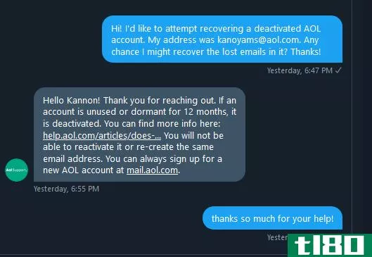 conversation with aol customer support