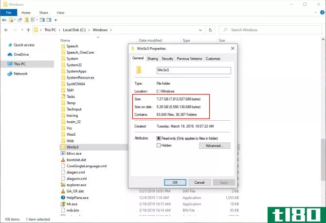 winsxs folder size in Windows10