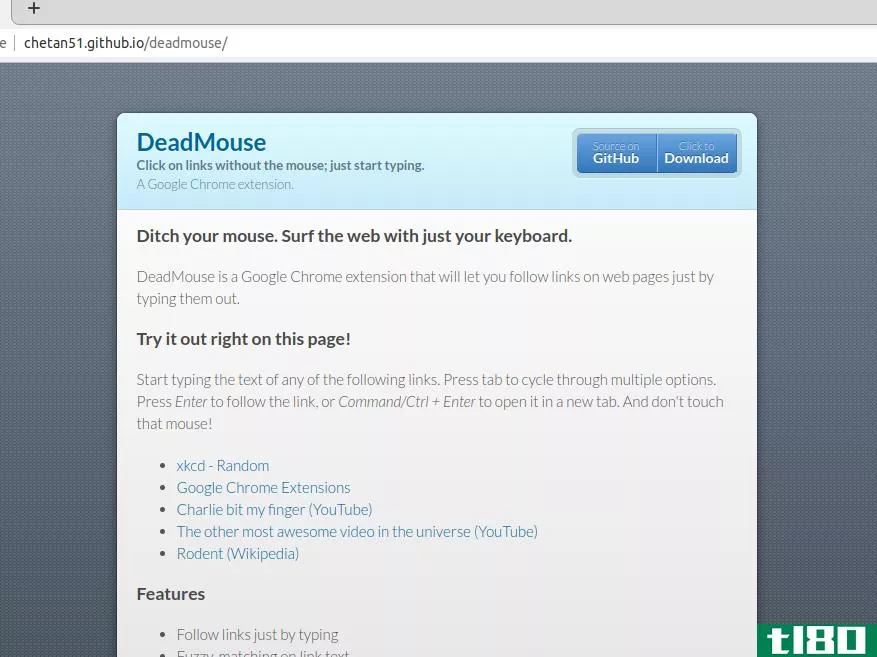 Home Page of DeadMouse Browser Extension