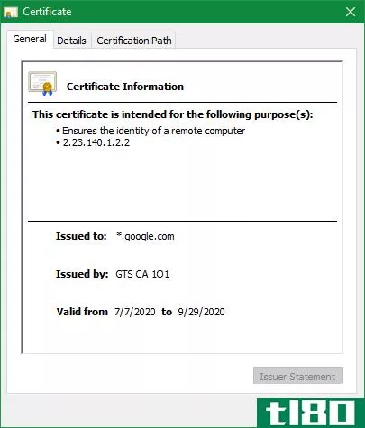 Chrome Website Certificate