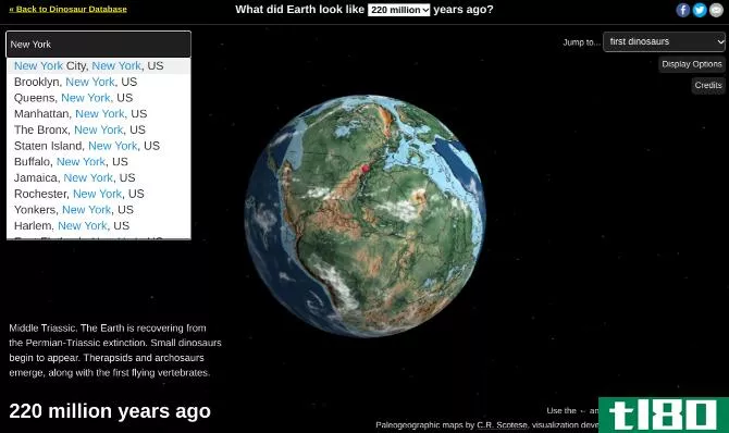 On Dinosaur Database's interactive map of Ancient Earth, look for your city to find how it changed and the dinosaurs that lived nearby