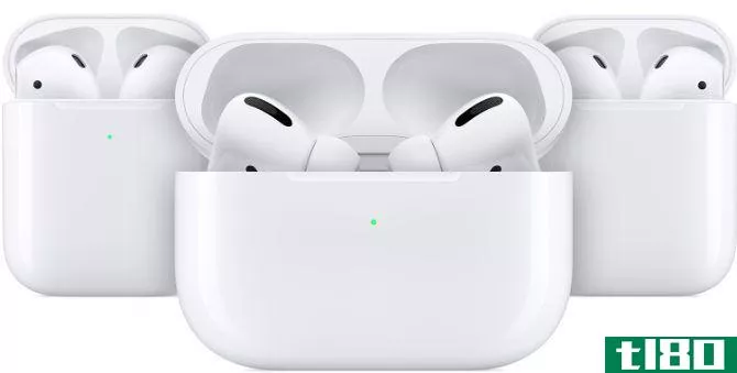 AirPods and AirPods Pro in charging case with green Status light