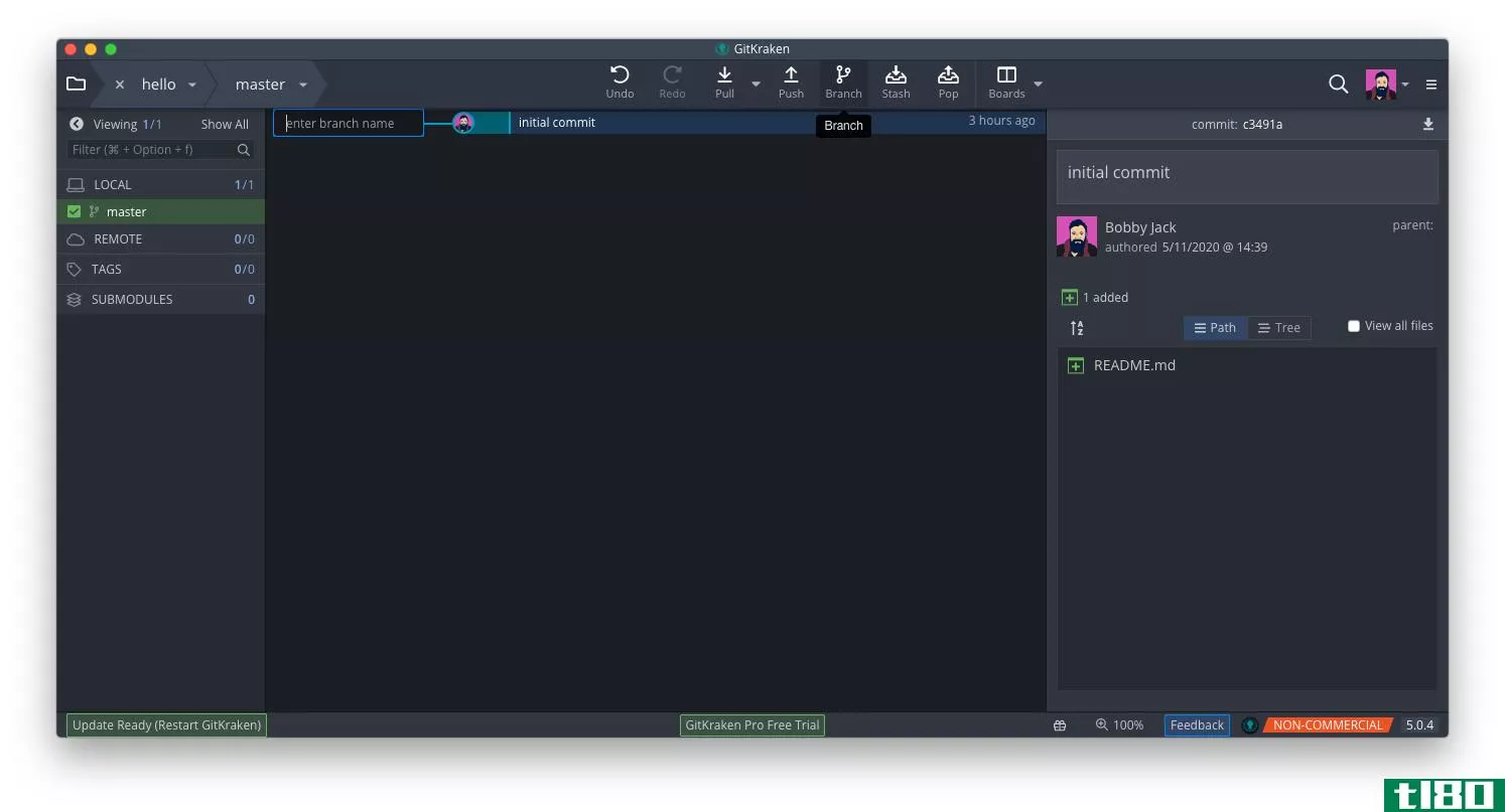 Gitkraken screenshot showing a new branch being created