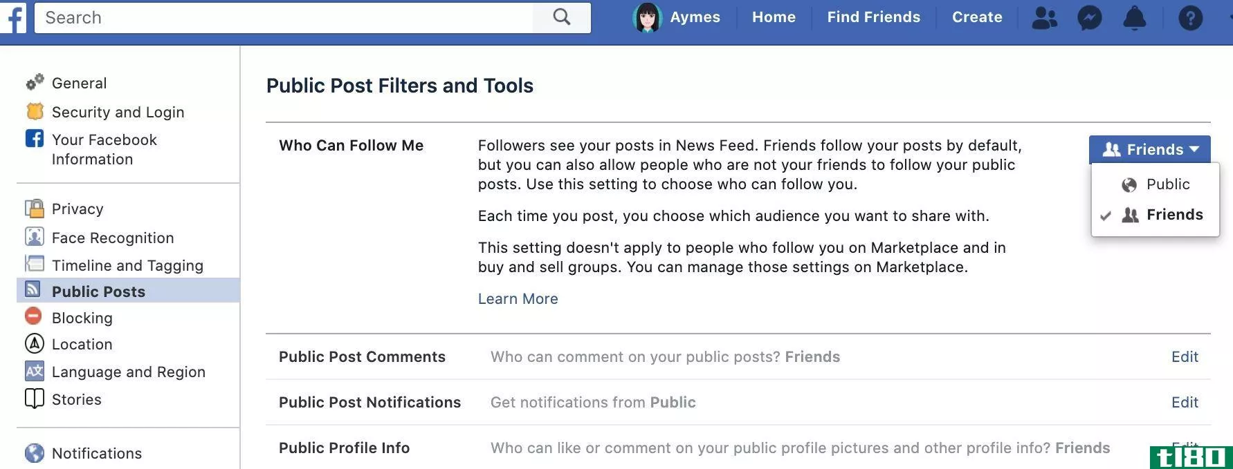 Facebook settings for followers