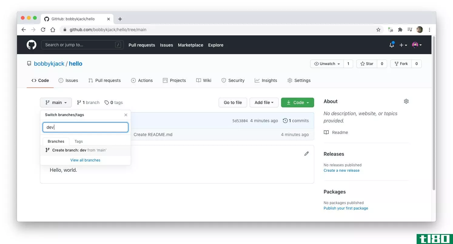 GitHub screenshot showing new branch being created