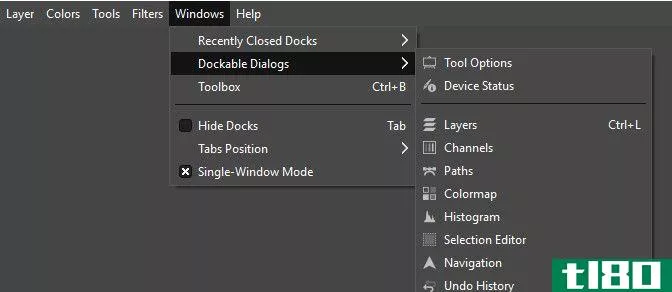 Click on Windows and select dockable dialogs