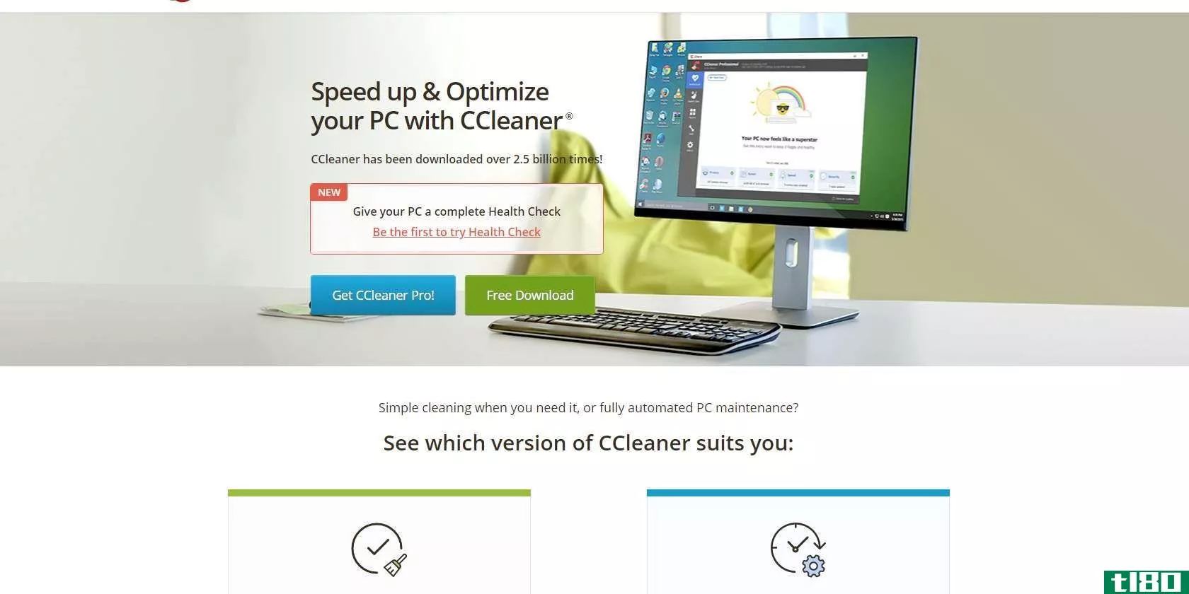 The CCleaner download page