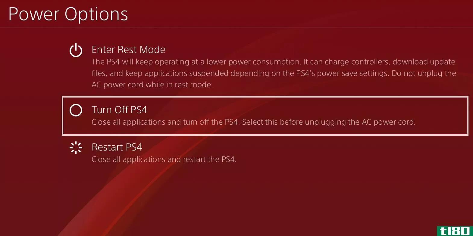 Turn a PS4 off using the Power menu