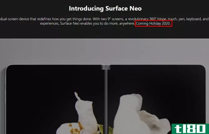 The Microsoft Surface Neo product page before the delay