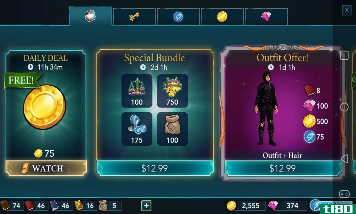 An in-app purchases screen in the mobile game "Hogwarts Mystery."