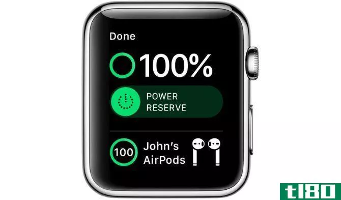 Apple Watch Control Center showing AirPods battery