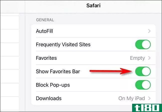 如何在safari for ipad上显示或隐藏收藏夹栏