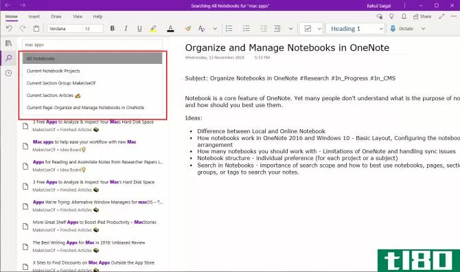 search notes in OneNote notebooks