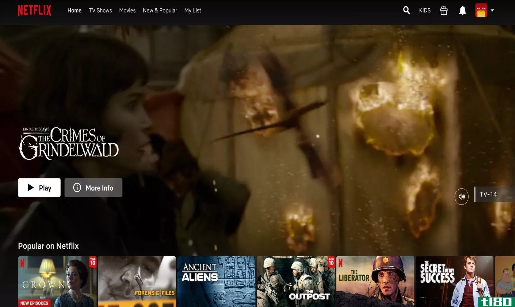 screenshot of Netflix main page