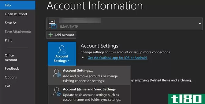 access outlook account settings