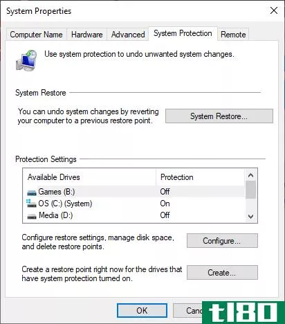 windows 10 system protection properties opti***