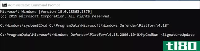 如何在windows 10的命令提示符下使用microsoft defender antivirus