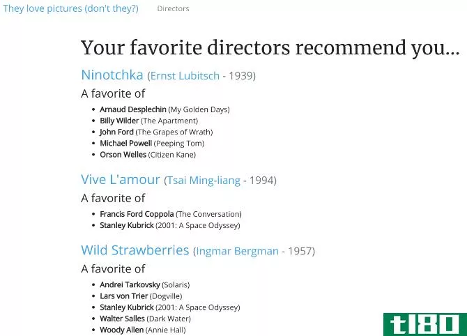 They Love Pictures recommends movies loved by your favorite directors