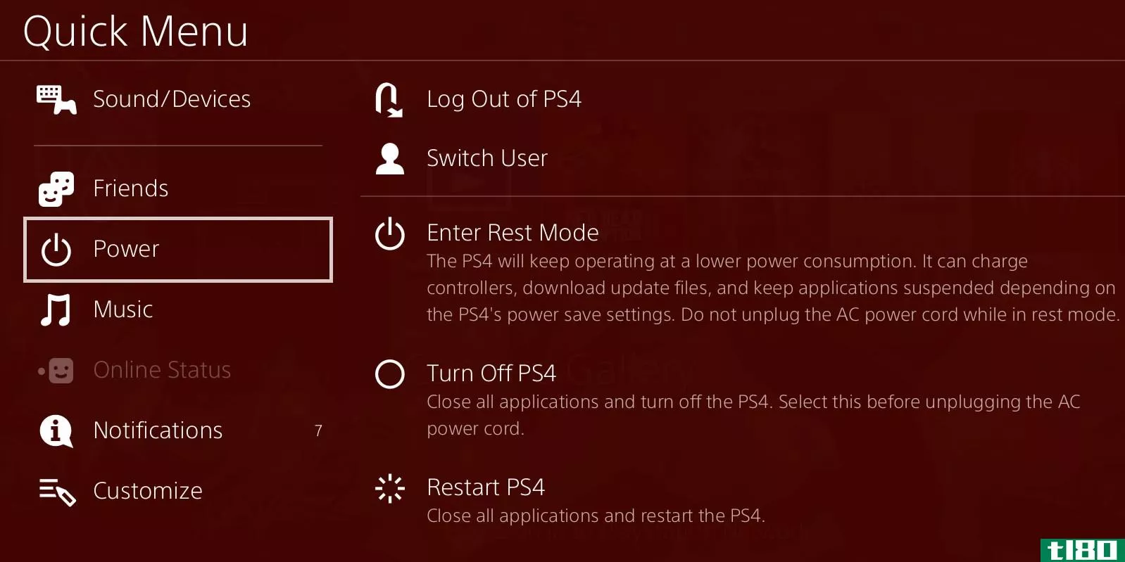 Turn a PS4 off using the Quick menu