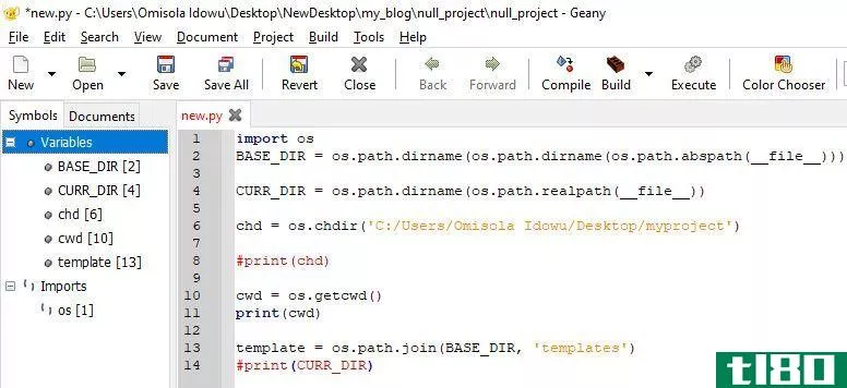 Geany coding interface