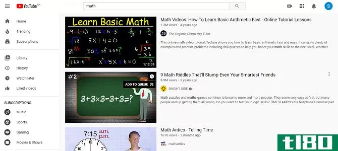Screenshot of YouTube Math Videos