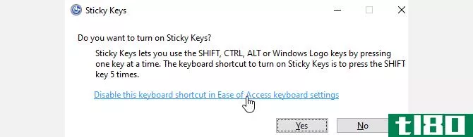 The Sticky Keys notification