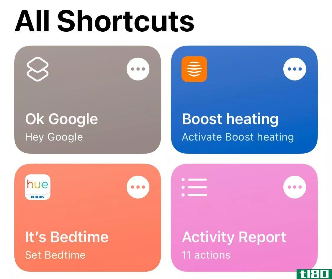 Selection of shortcuts in the Shortcuts app