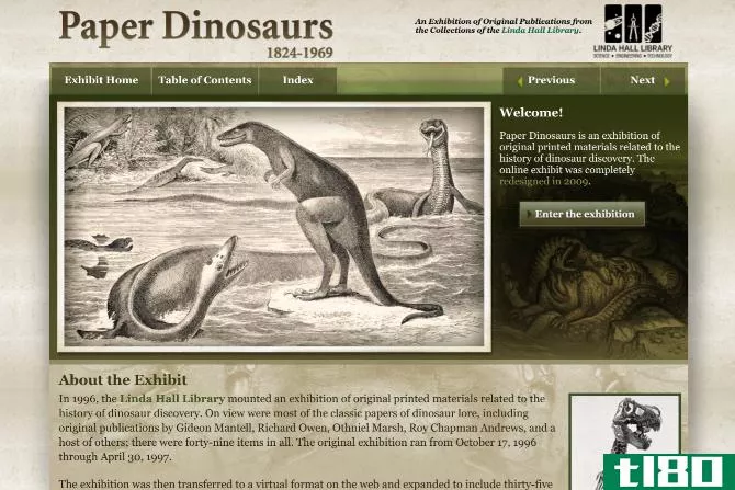 Paper Dinosaurs is an online exhibition of mankind's journey of discovering the dinosaurs, from 1824 to 1969
