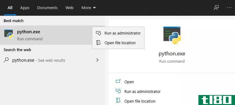 Find Python installation path via Windows search bar