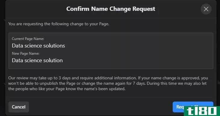 Confirming page name change request