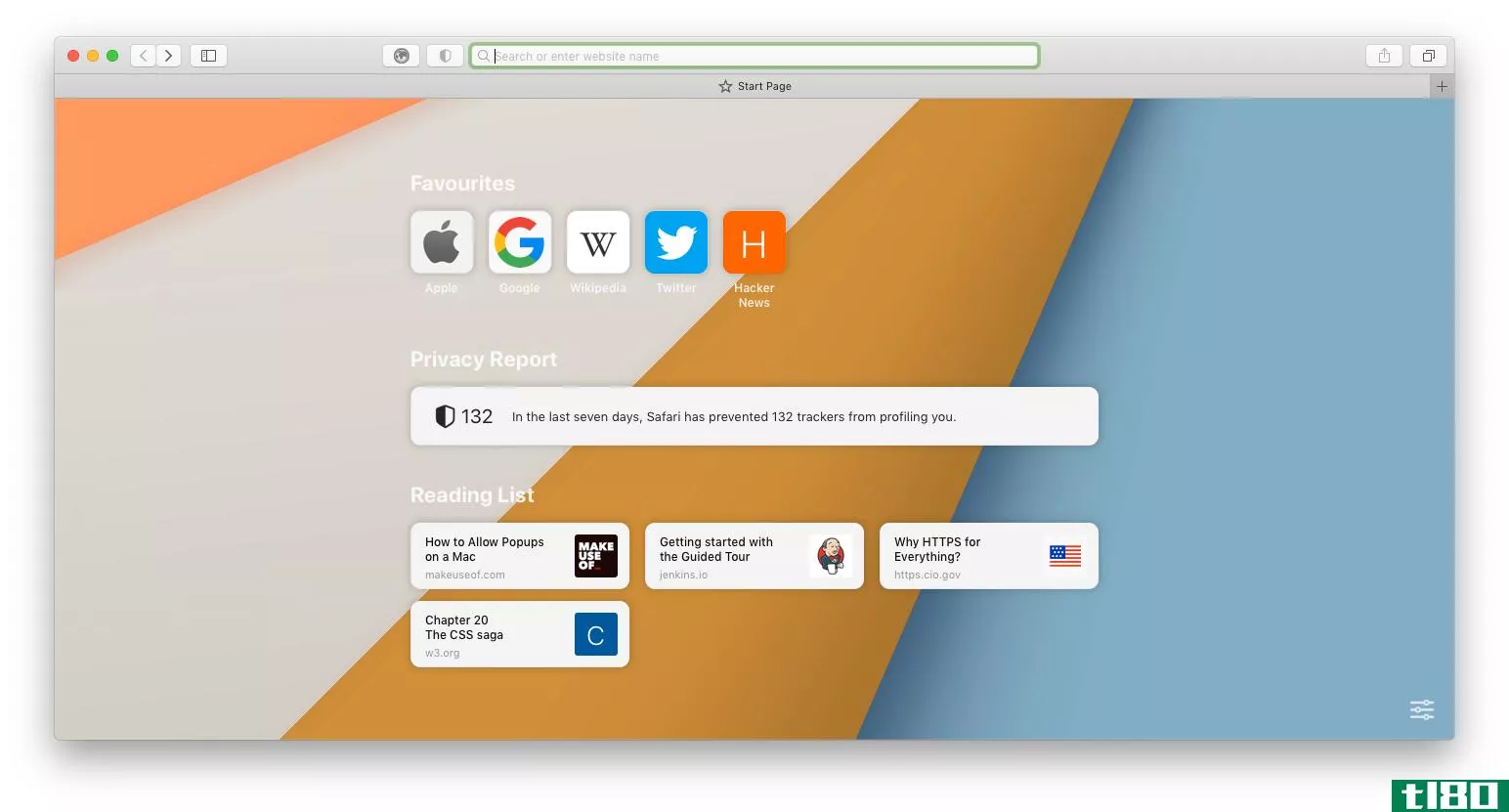 A screenshot showing a basic Safari Start Page