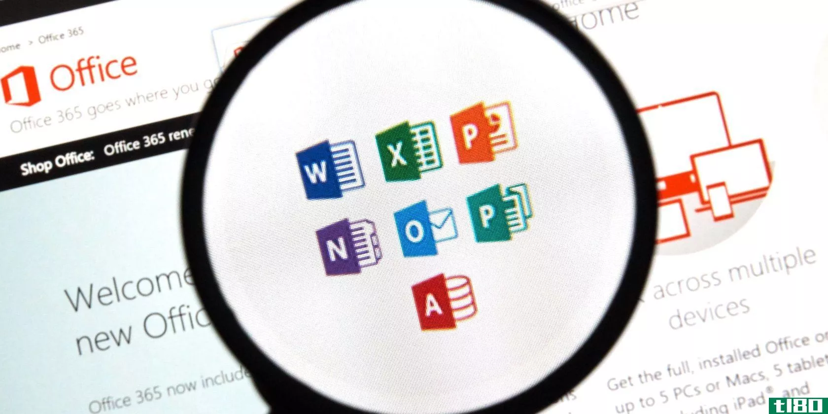 A magnifying glass over Microsoft Office apps