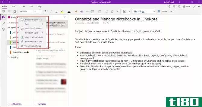notebook management in OneNote
