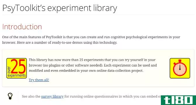 PsyToolkit hosts 25 free cognitive tests and psychological experiments online