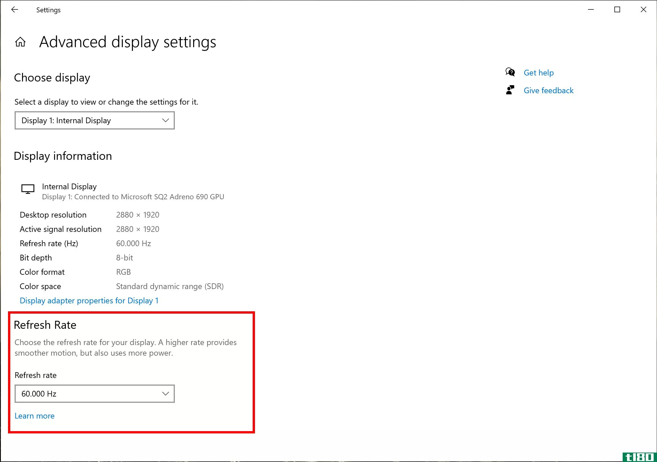 The new refresh adjustment setting in Windows 10 Insider