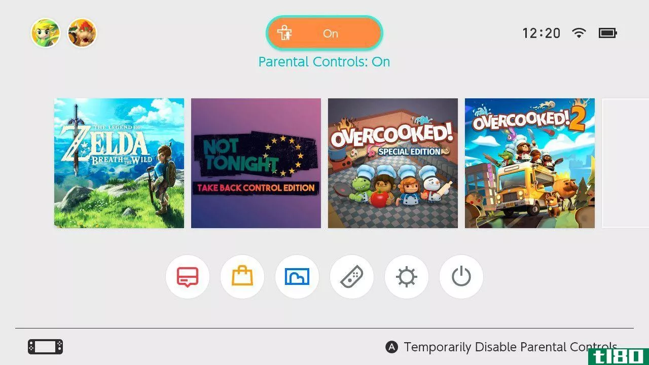 Parental controls icon on Nintendo Switch home screen