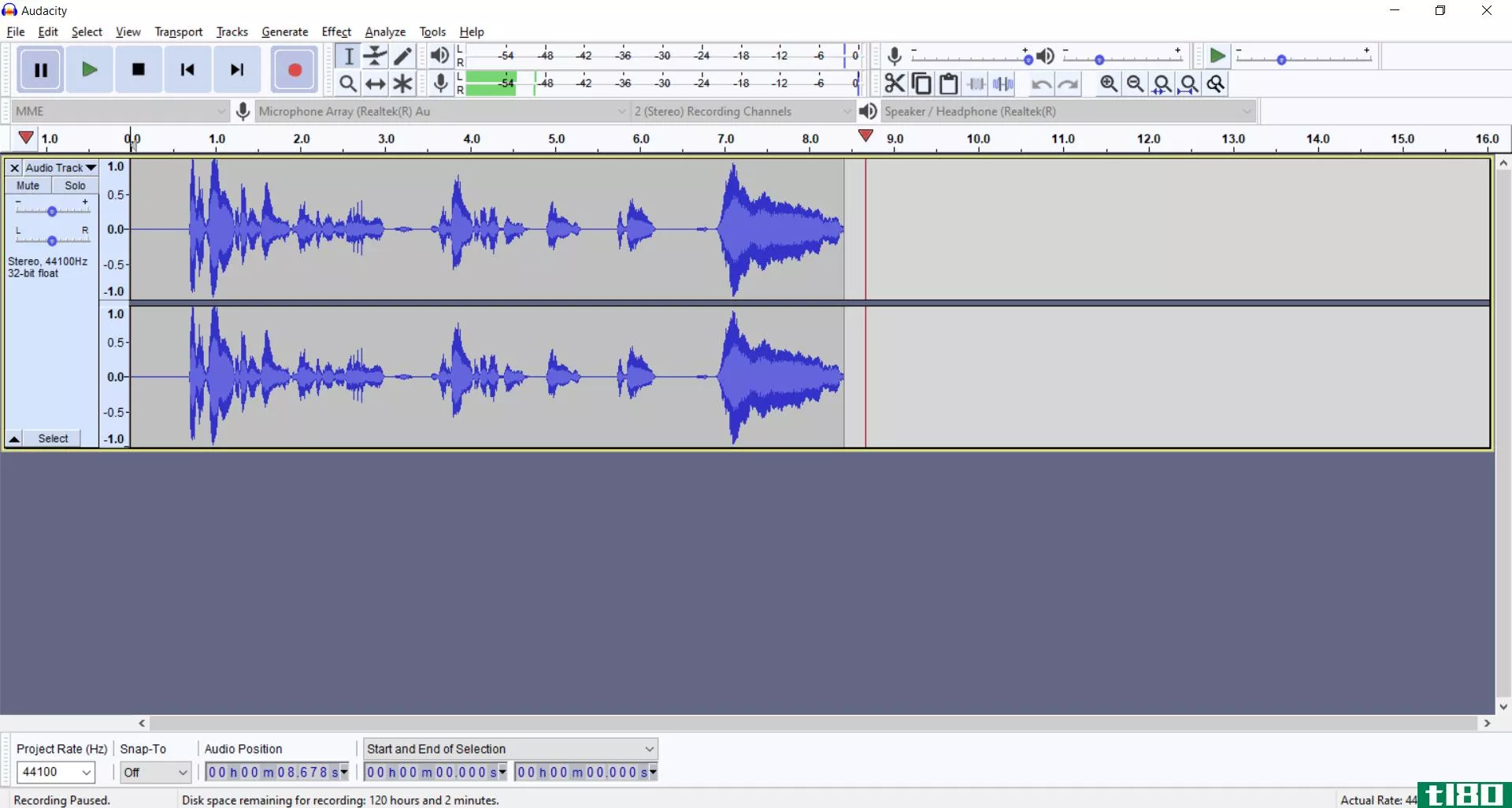 Screenshot of Audacity recording