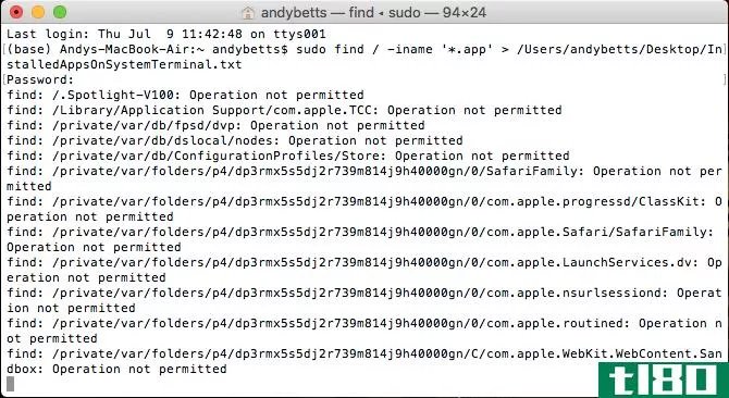 list all app files in terminal mac