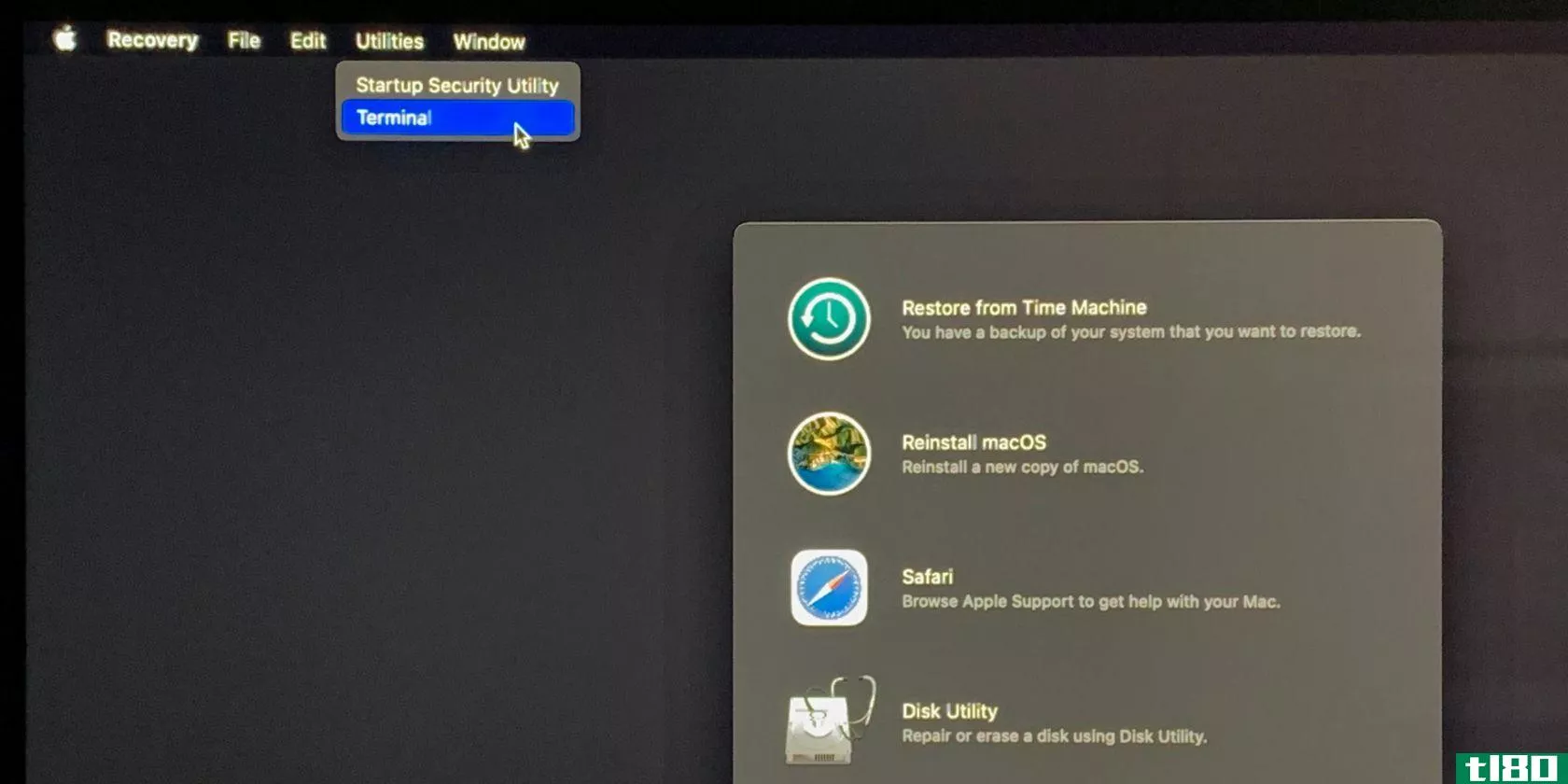 Terminal option in macOS Recovery