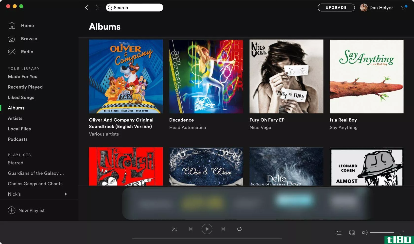 Spotify music library showing albums