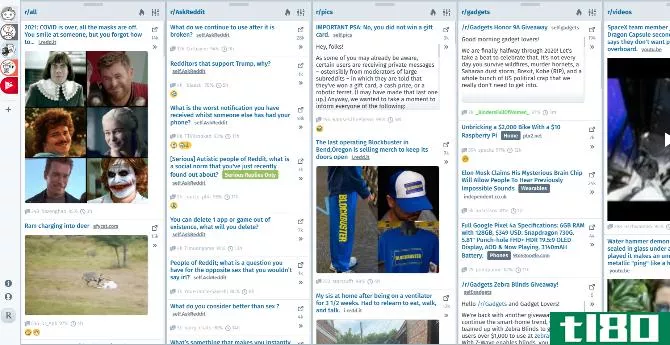 Deck for Reddit gives a Tweetdeck-like columns layout for subreddits