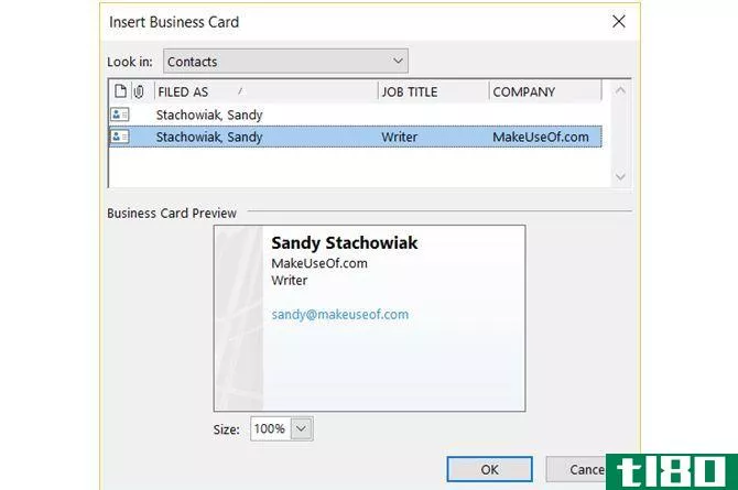 Outlook Desktop Business Card