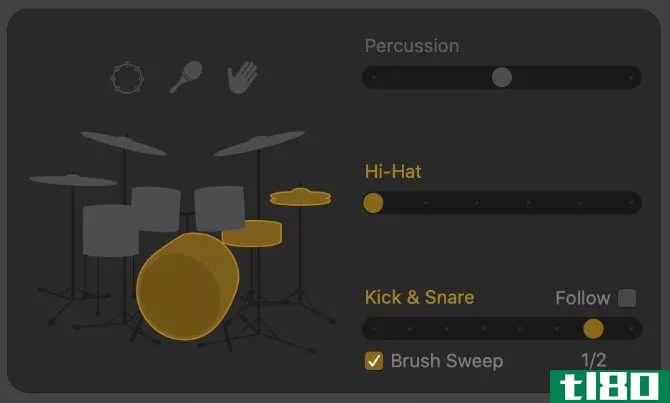 Kick & Snare pattern variation showing half-time and Brush Sweep opti***