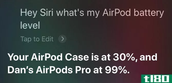 Siri reading out AirPods battery percentage