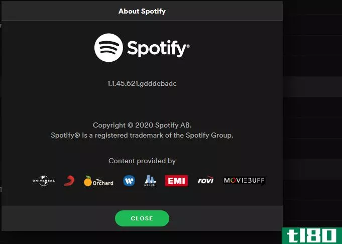 Spotify About Spotify Window