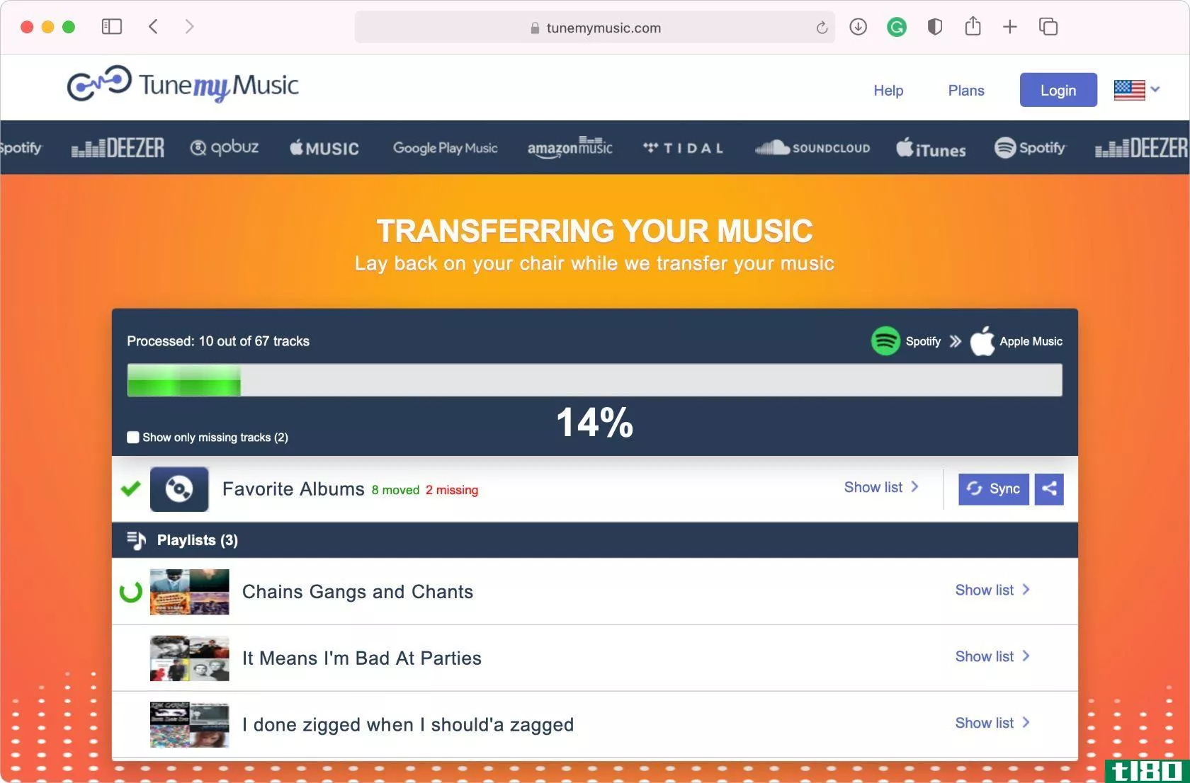 TuneMyMusic transfer progress bar