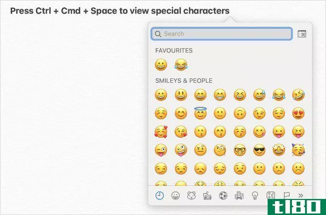 Minimized special character viewer in macOS