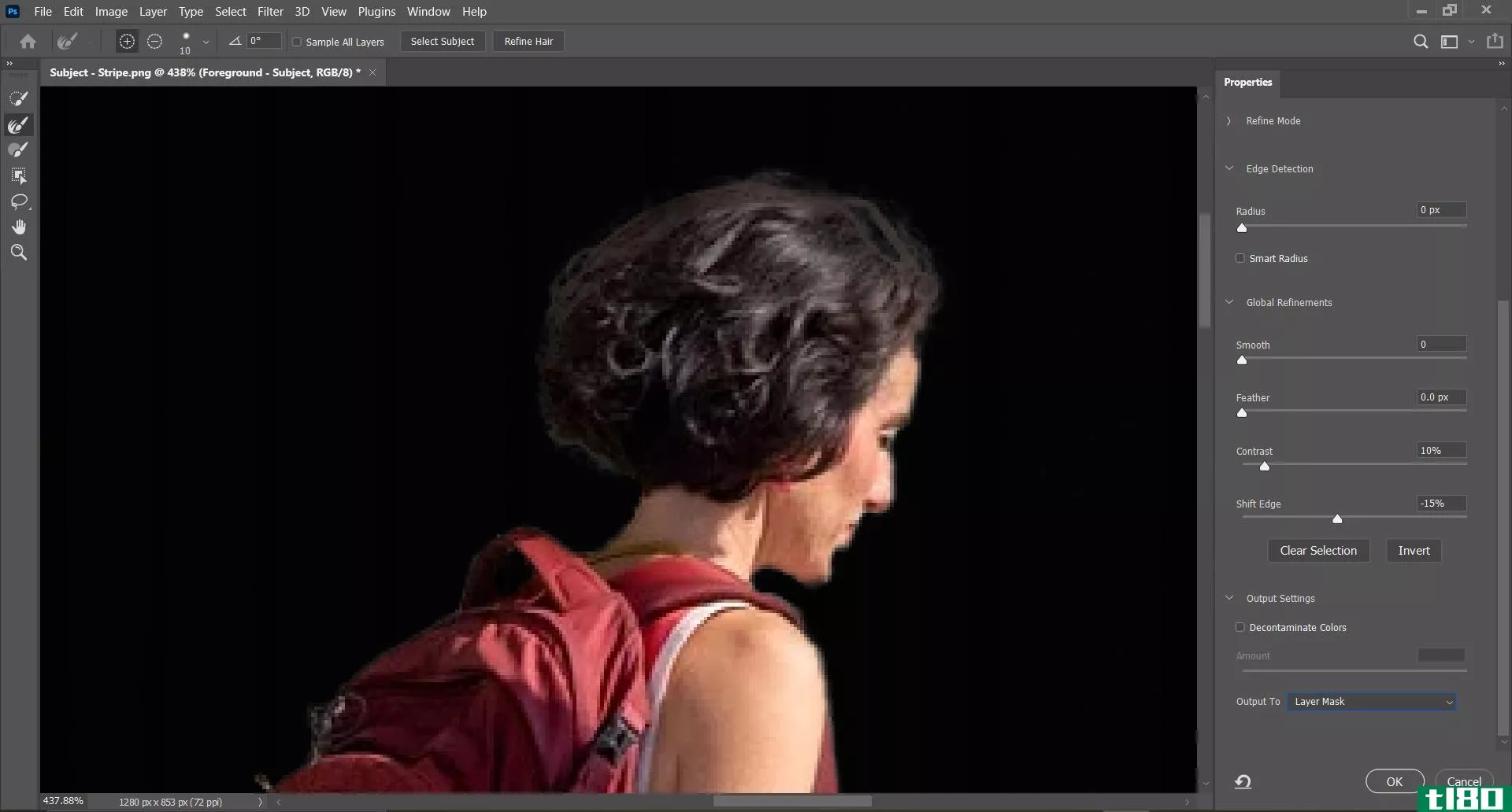 Refining the area of selection in Photoshop
